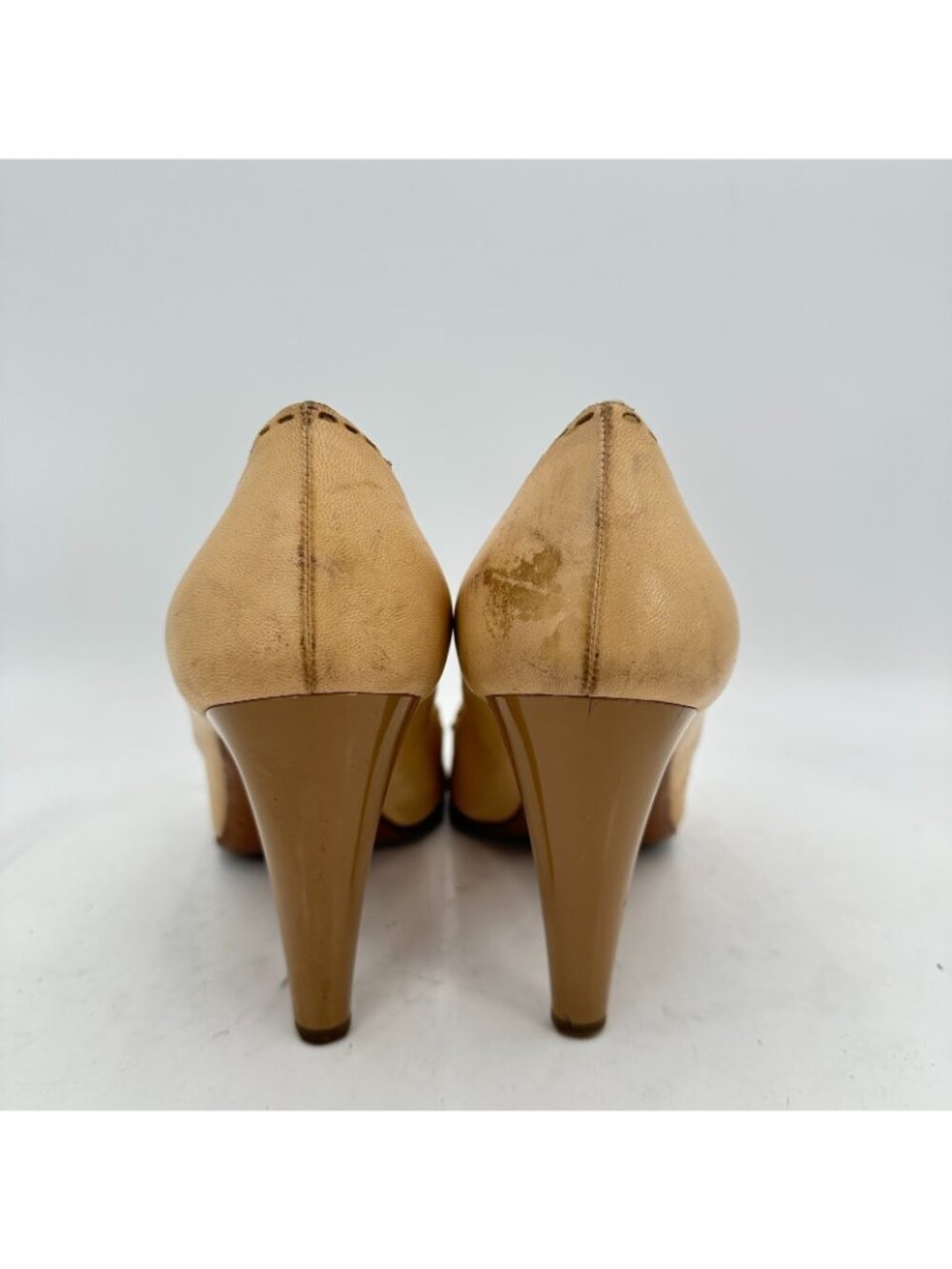 Salvatore Ferragamo Women Size 7.5C Brown Leather Bow Peep Toe Pump Heel Shoes - Picture 5 of 11